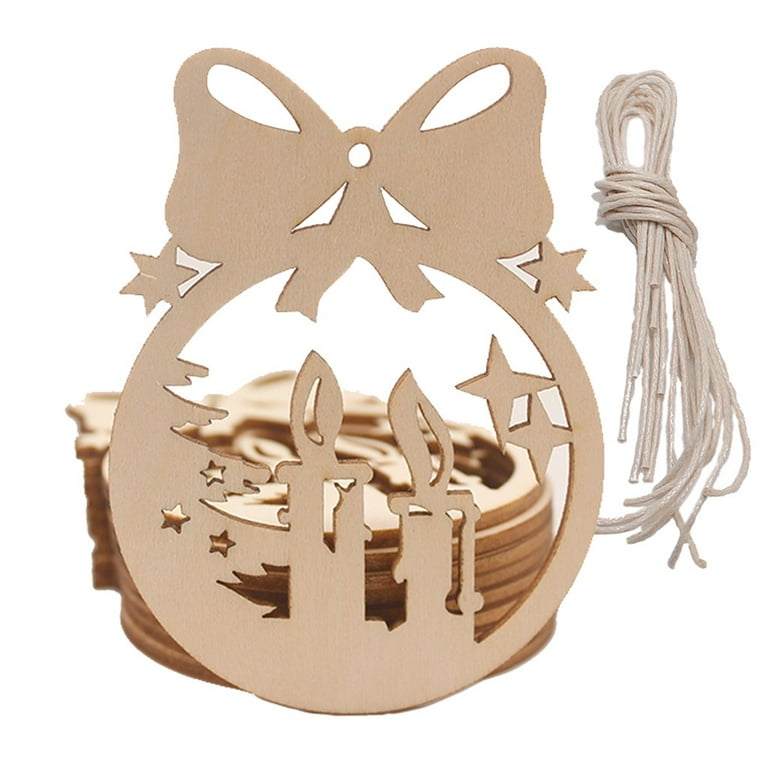 Vikakiooze 2022 10PCS Wood Snowflakes Elk Bell Shaped, Christmas Tree  Hanging Ornaments, Unfinis 