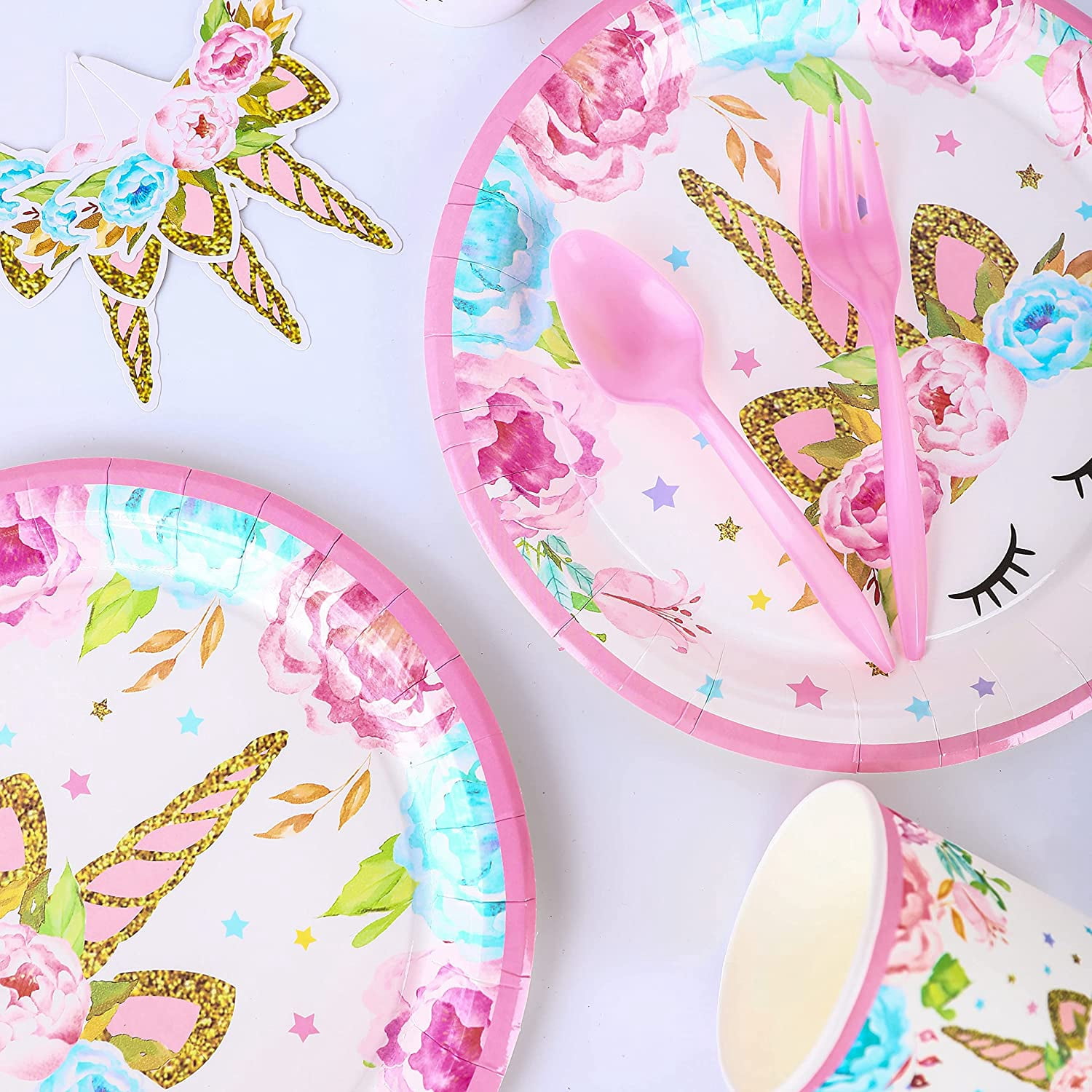 Unicorn Party Supplies for Girls - Unicorn Birthday Decorations with Plates Disposable Tableware for Unicorn Theme Party