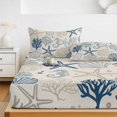 thumbnail image 6 of Twin XL Size Fitted Sheet Set - Blue Beige Coastal 2 Piece Bedding Sets 16" Deep Pocket Fitted Sheet with 1 Pillowcases, Summer Beach Starfish Coral Nautical Rustic Brushed Microfiber Bed Sheets, 6 of 9