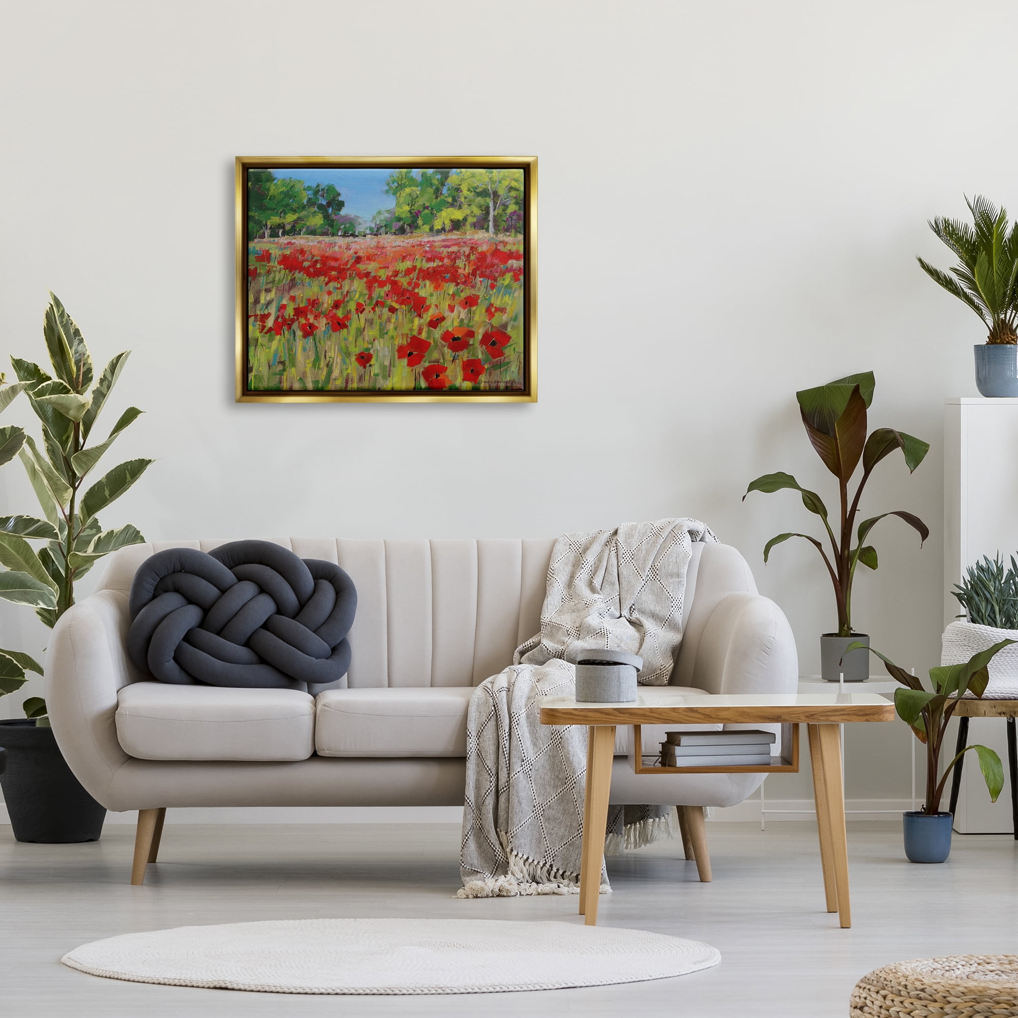 Stupell Vivid Poppy Field Modern Scenery Botanical & Floral Painting Gold Floater Framed Art Print Wall Art