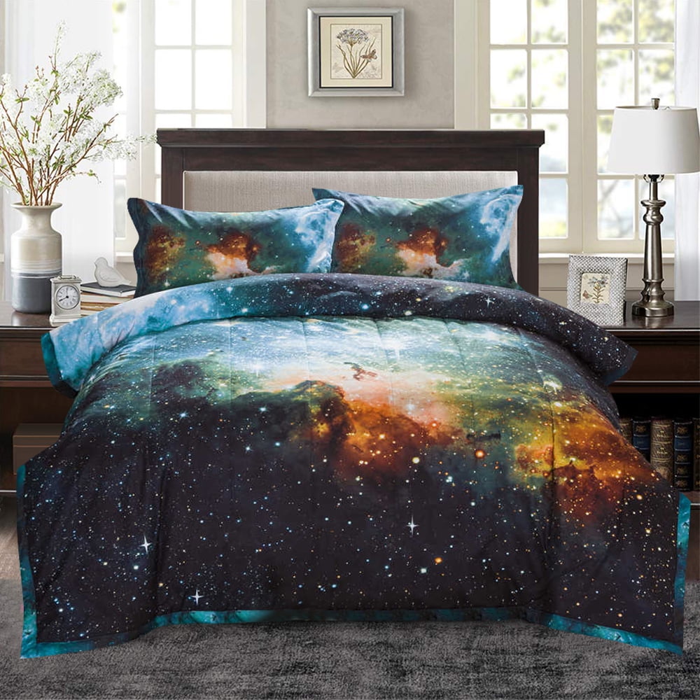 Galaxies Comforter Set Reversible Quilt Sky Outer Space Bedding Twin