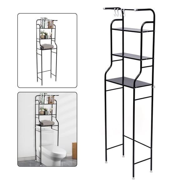 Over The Toilet Storage Rack 4-Tier Rectangular Metal Bathroom Shelf Space Saver Organizer Black