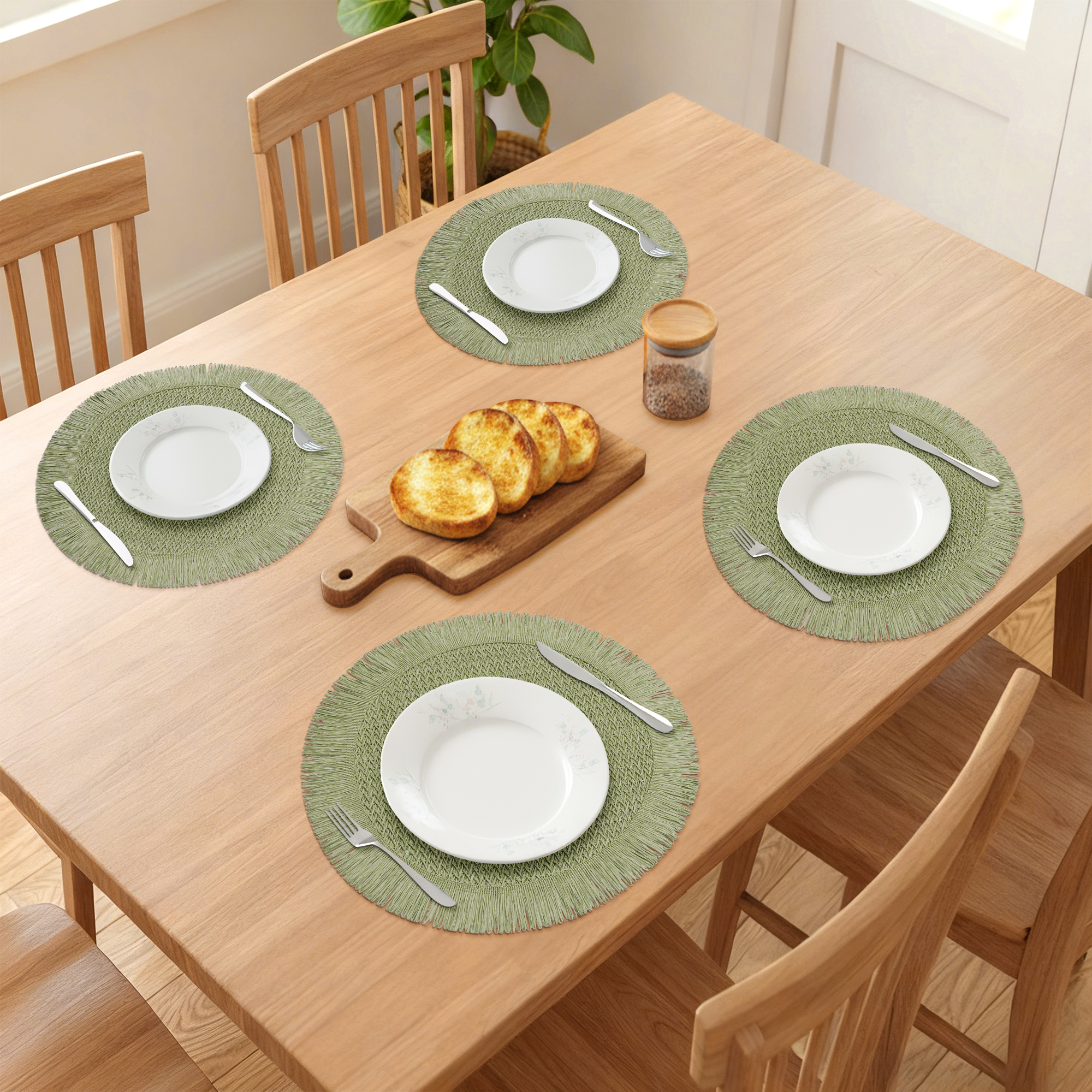 Unique Bargains Set of 6 Rustic Woven Placemats for Dining Table Decor Green