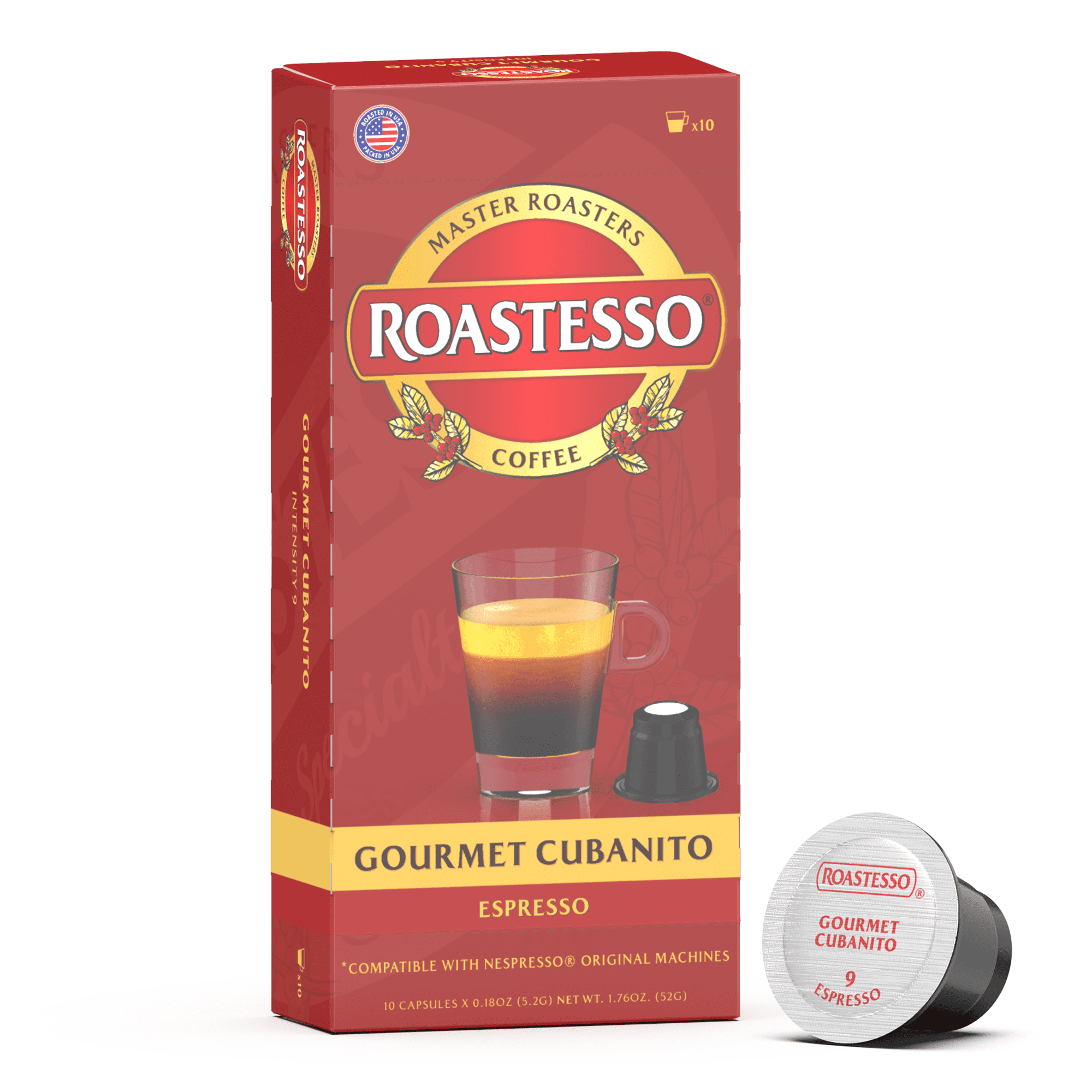 Roastesso Coffee Gourmet Cubanito Nespresso Pods OriginalLine Compatible Espresso Capsules Cafecito, Intensity 9 (40 Count)
