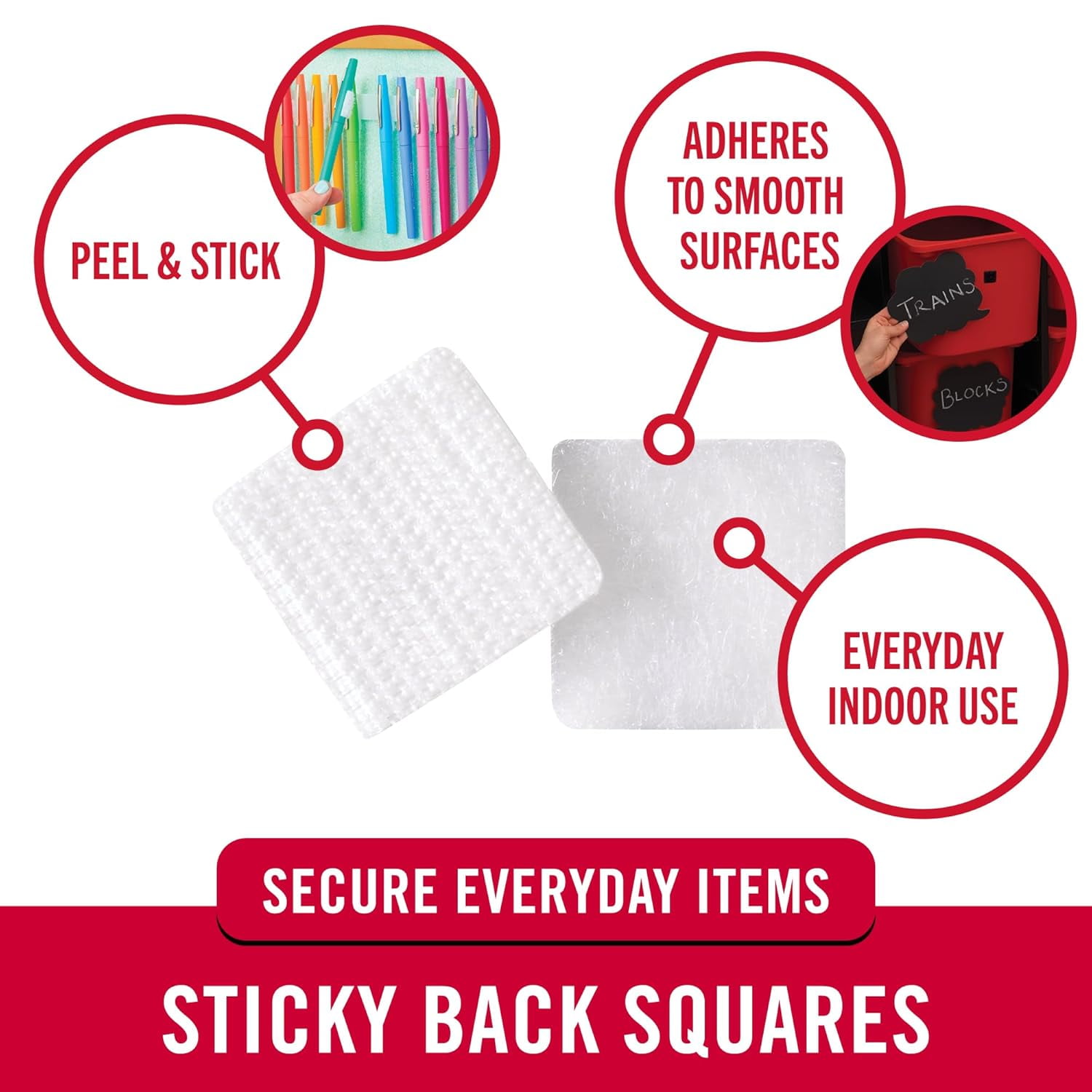 VELCRO Brand Sticky Back Mounting Squares, Adhesive Sticky Back Hook and Loop Fasteners for Home, Office or Crafting, Strong Secure Hold, Pack of 20, 7/8" White Squares