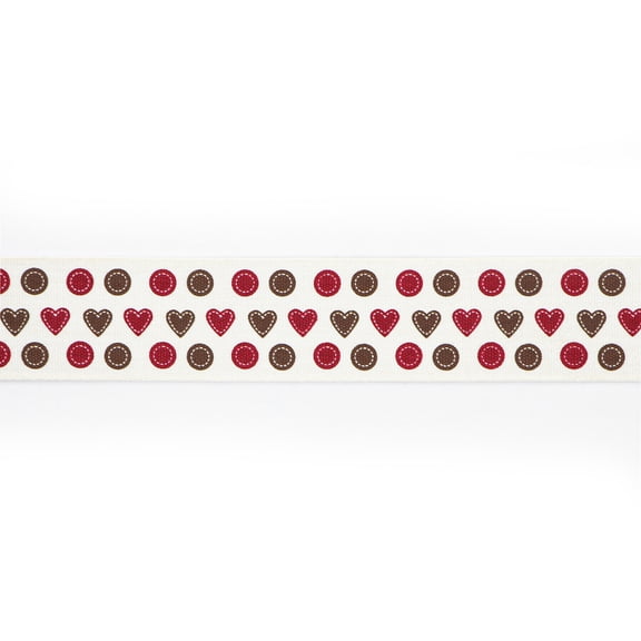 UNIQUE CREATIV, Ribbon, Printed Woven, Hearts, 25mm x 5.4m (1" x 18ft)