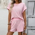 thumbnail image 5 of Roncen 2 Piece Sets for Women Summer Outfits Cute Stripe Knit T Shirts Shorts Matching Lounge Set, 5 of 9