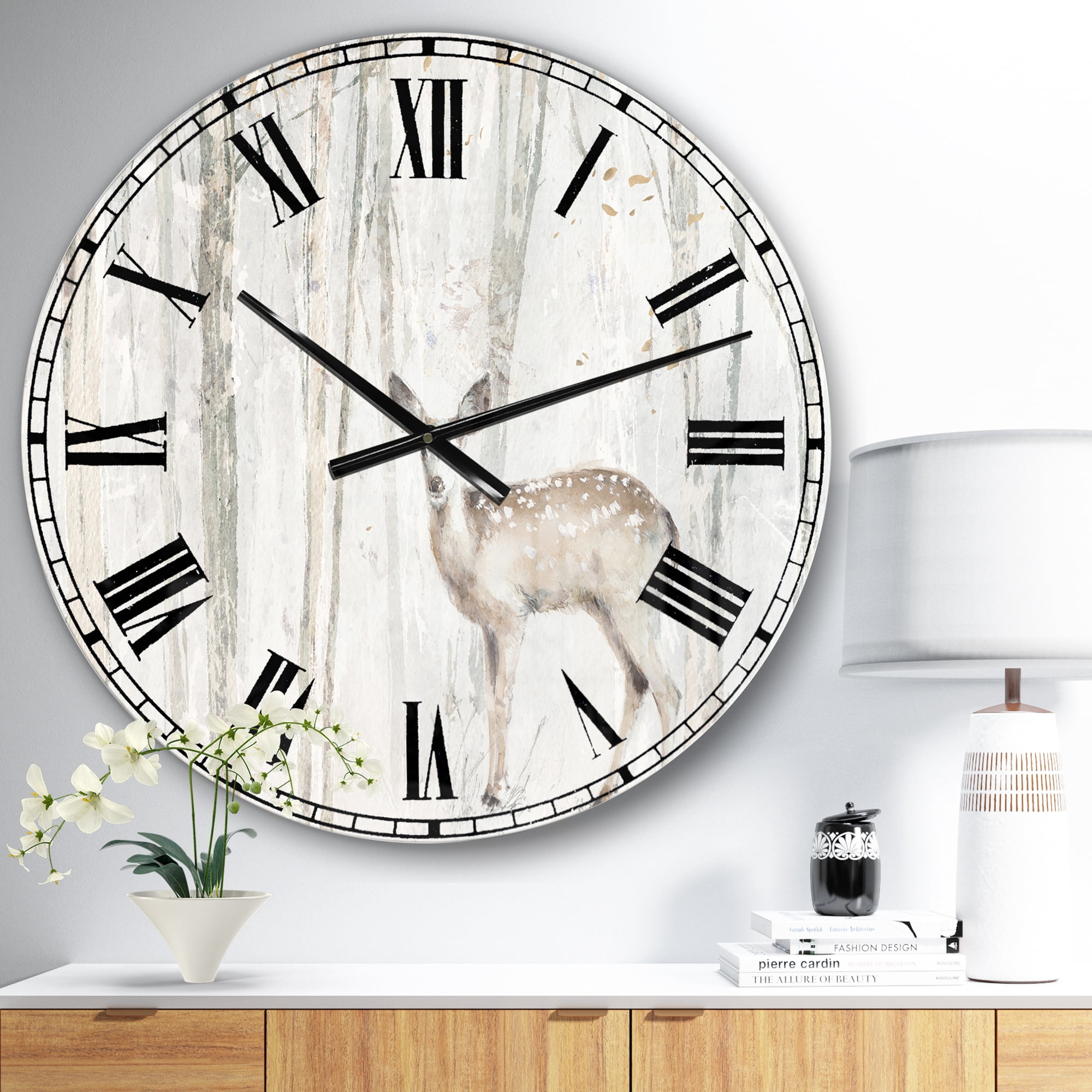 Designart Oversized Off-White Analog Round Modern Traditional Wall Clocks, CLM30960-C23
