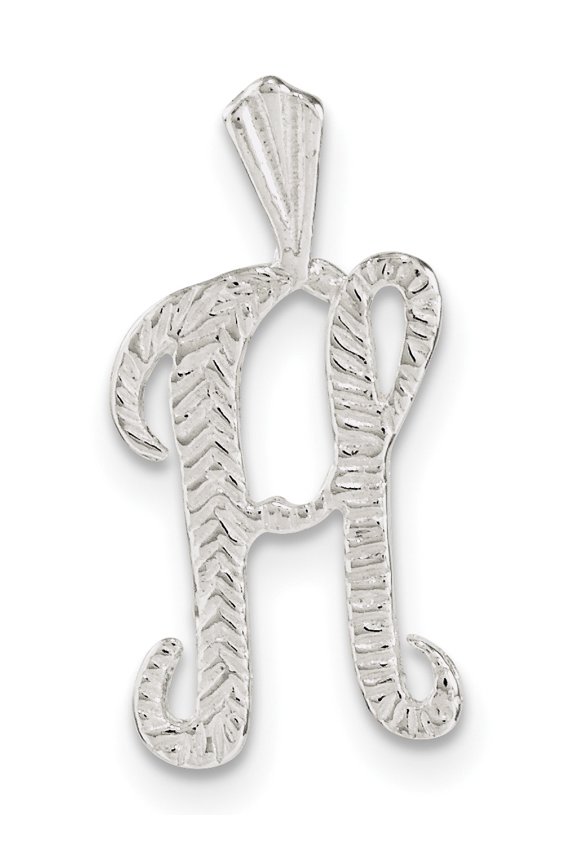 Sterling Silver Polished & Textured Letter H Initial Chain Slide Made In United States qc8459h