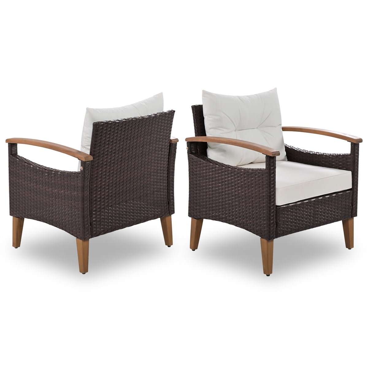 HighSound Patio Furniture Set, 4 Piece Outdoor Patio Conversation Set, All-Weather PE Rattan Wicker Sectional Patio Sofa Set with Wooden Coffee Table, Beige Cushions