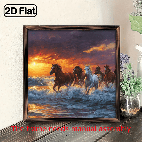 1pc Vintage Horses Sunset Wall Art - Wooden Frameless Rustic Farmhouse Decor with Dynamic Horse Scene, Classic Western Home Decoration Gift For Living Room, Bedroom, Office - Easy Hang Or Display