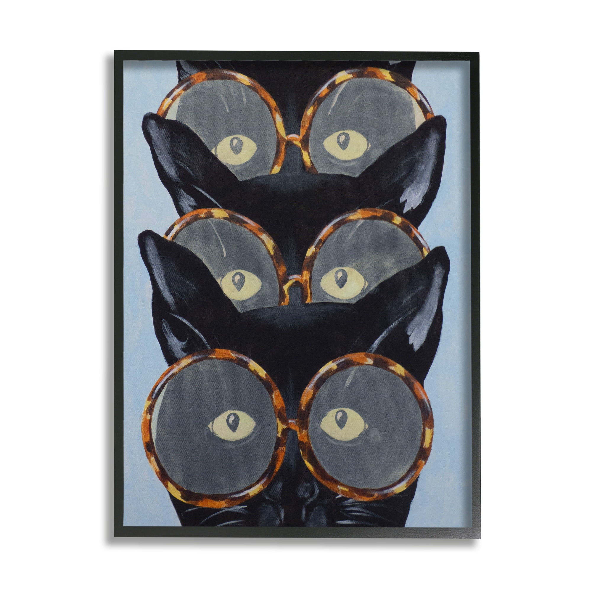 Stupell Industries Funny Black Cats In Glasses Animals & Insects Painting White Framed Art Print Wall Art