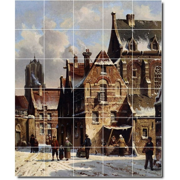 Ceramic Tile Mural-Adrianus Eversen City Floor Tile Mural 9. 40" w x 48" h using (30) 8 x 8 ceramic tiles