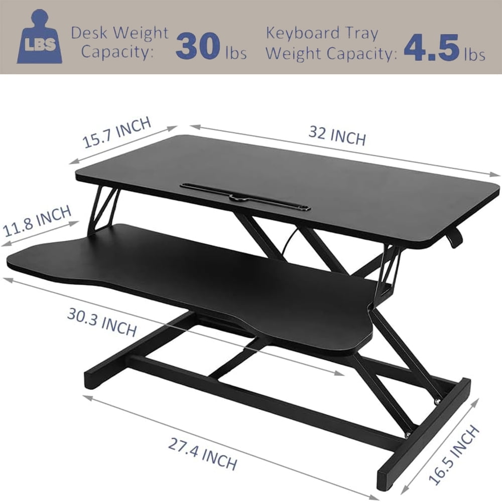 MIDODO Height Adjustable Standing Desk Converter, 32” W Quick Sit to Stand Up Dual Monitor Riser with Keyboard Tray Computer Workstation