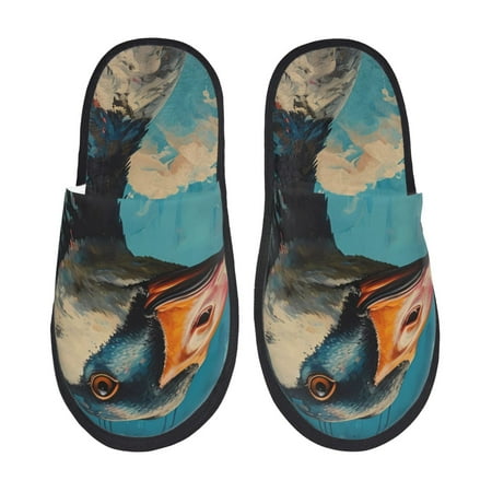 Balery Blue Watercolor Duck Slient Indoor Furry Fleece Comfort House Shoes Soft Non-Slip Home Shoes Cotton slippers House Slippers-- Large