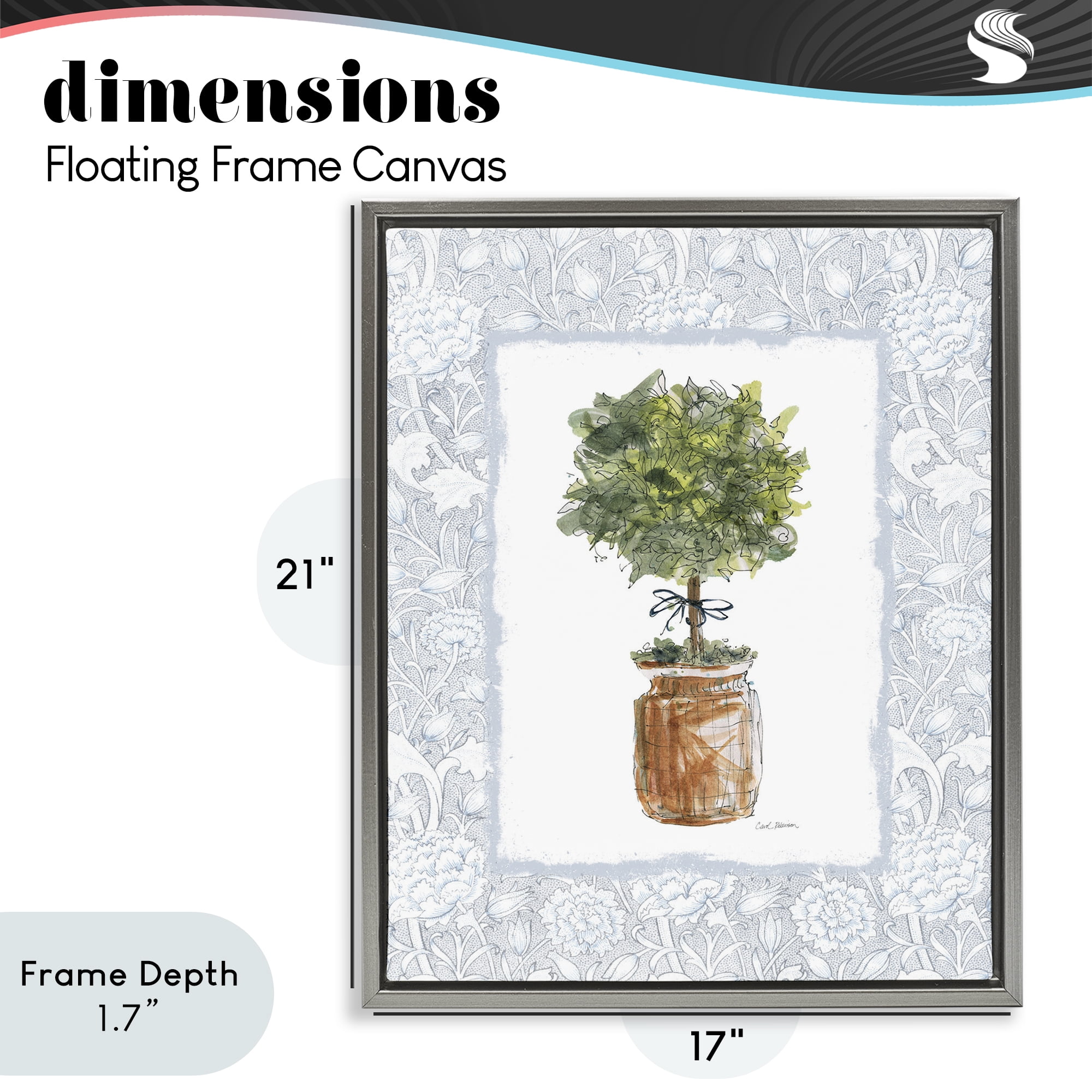 Stupell Industries Potted Topiary with Ribbon Gray Framed Floater Canvas Wall Art, design by Carol Robinson