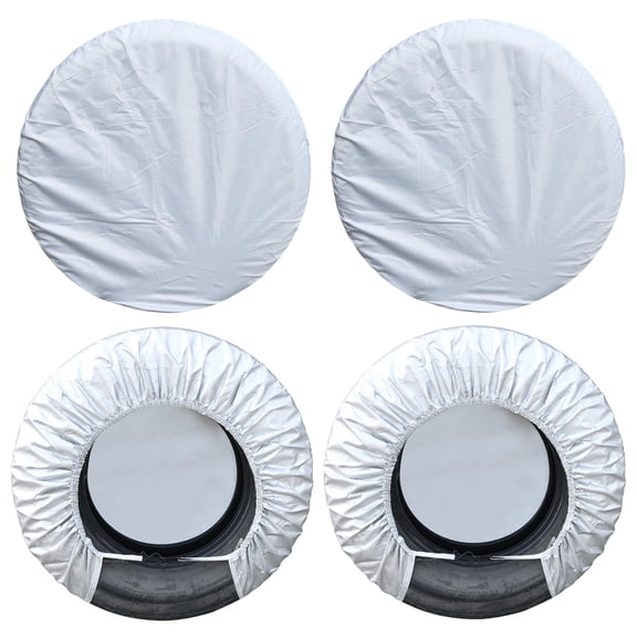 cyrico RV Tire Covers Set of 4, Waterproof Anti-UV Wheel Covers for Trailers, Truck, SUV, Camper, Oxford Sun Rain Snow RV Tire Protector, Universal Fits Tire Diameters 27-29 Inch, Silver