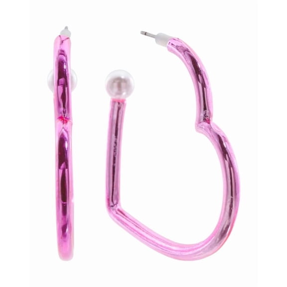 Betsey Johnson Open Heart Hoop Earrings, Pink, Post Back Closure