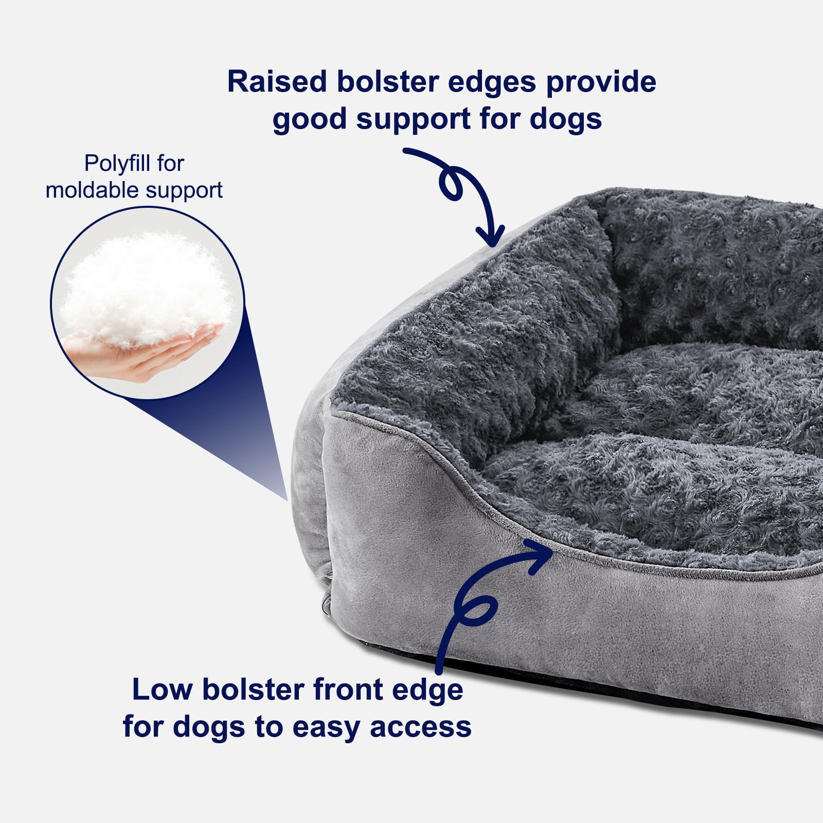 Washable Dog Beds for Small to Medium Dogs, Cat Beds for Indoor Cats, Rectangle Pet Beds with Anti Slip Bottom, Gray, 25"×21"×8"