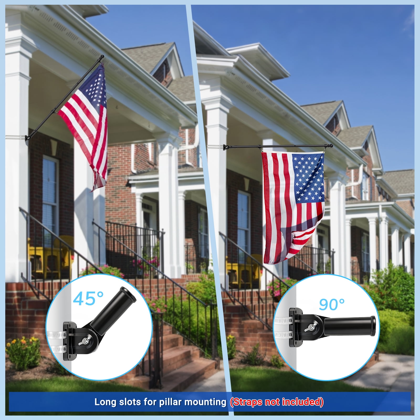 FIASON 1 Pack 1 Inch Black Metal Adjustable Flag Pole Holder Heavy Duty Aluminum Alloy 180° Rotating Flag Holder with Stainless Steel Hardware 13 Position Flag Bracket Flag Pole Mounting Bracket