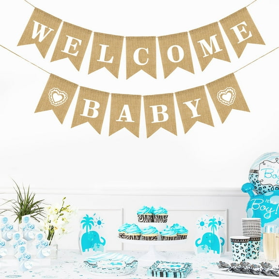 HINTRMENT 1Set Linen Welcome Baby Girl Banner Khaki Heart Shape Swallowtail For Indoor Outdoor Decoration 16x0.05in
