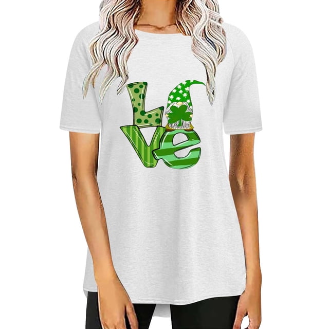 Pxiakgy Vente Chaude! T-Shirt Trèfle de la Saint-Patrick pour Femmes Chanceux Irlandais Manches Courtes T-Shirt Graphique Trèfle Mode Décontractée Col Rond Manches Courtes Imprimé Blanc TG
