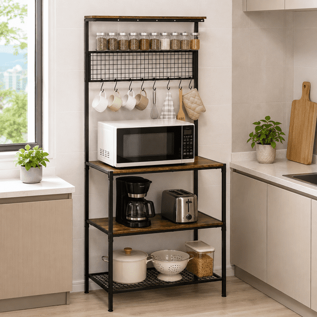Mueble de cocina FurnitureR Estilo industrial para microondas con almacenamiento
