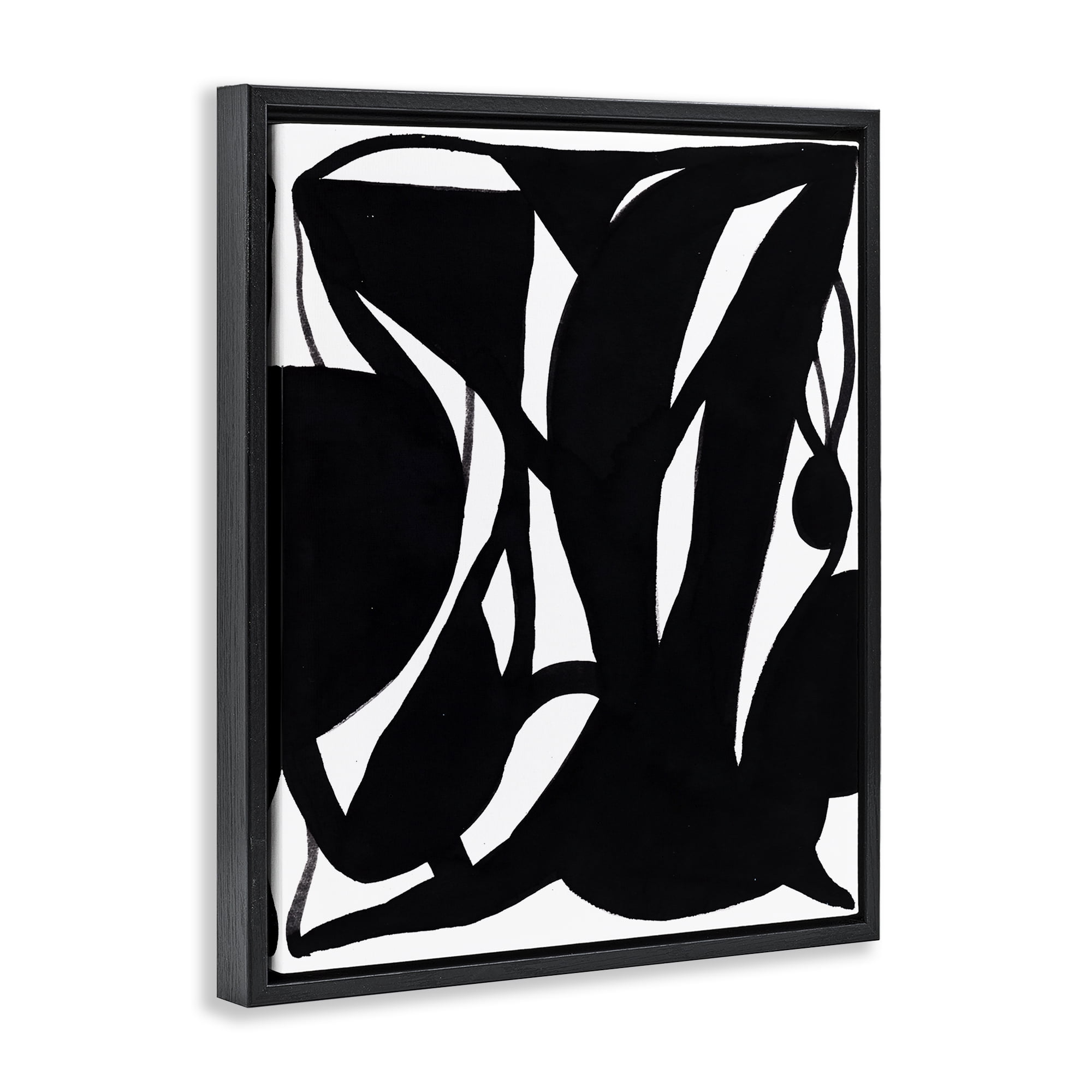 Stupell Industries Black Swirled Ink Abstract Painting Black Floater Framed Canvas Art Print Wall Art, 25 x 31