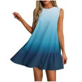 thumbnail image 2 of ClodeEU Women's Summer Pleated Round Neck Cute Swing Sleeveless Dress, Floral Print Tank Loose Sundress with Pocket Blue 01,Womens Plus M, 2 of 6
