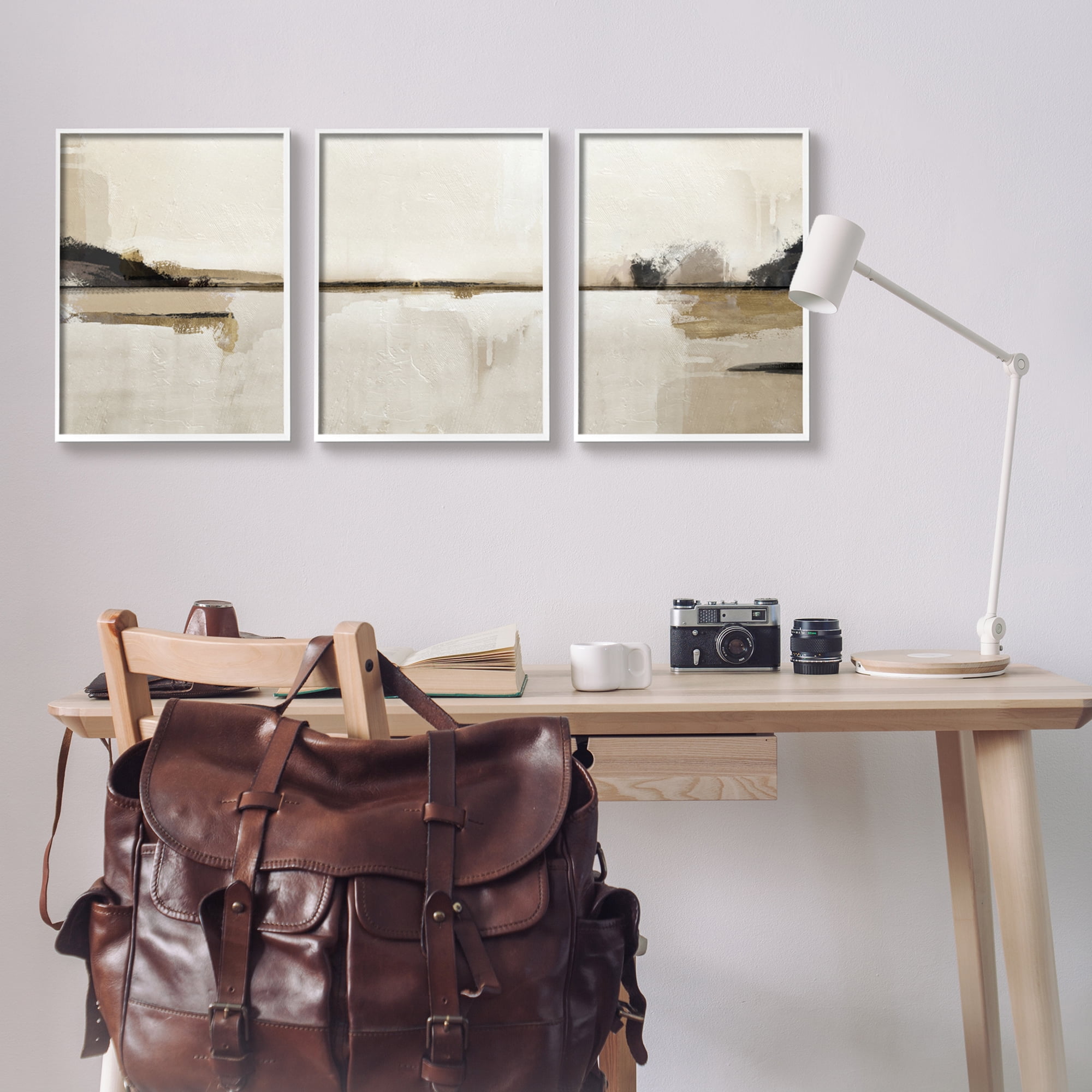 Stupell Industries Abstract Beige Landscape Nature Painting White Framed Art Print Wall Art, 16 x 20, Set of 3