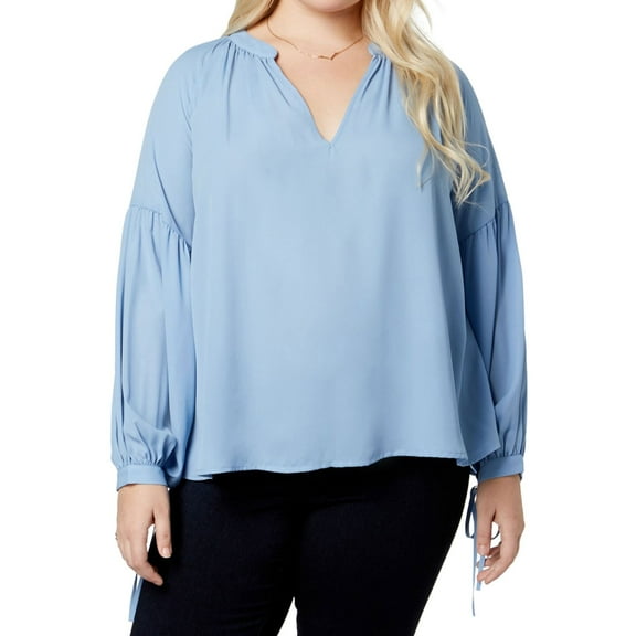 Say What? Womens Satin Knit Blouse, Blue, Plus Size, 2X