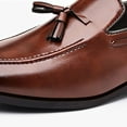 thumbnail image 3 of Sexlip Men's Leather Tassel Slip-On Dress Shoes, Wide Block Heel Pointy Toe, Brown 47, 3 of 10