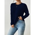 thumbnail image 5 of Women'S Crewneck Long Sleeves Crochet Light-Weight Knit Sweaters for Women Trendy Fall Outfits Dark Blue M, 5 of 8