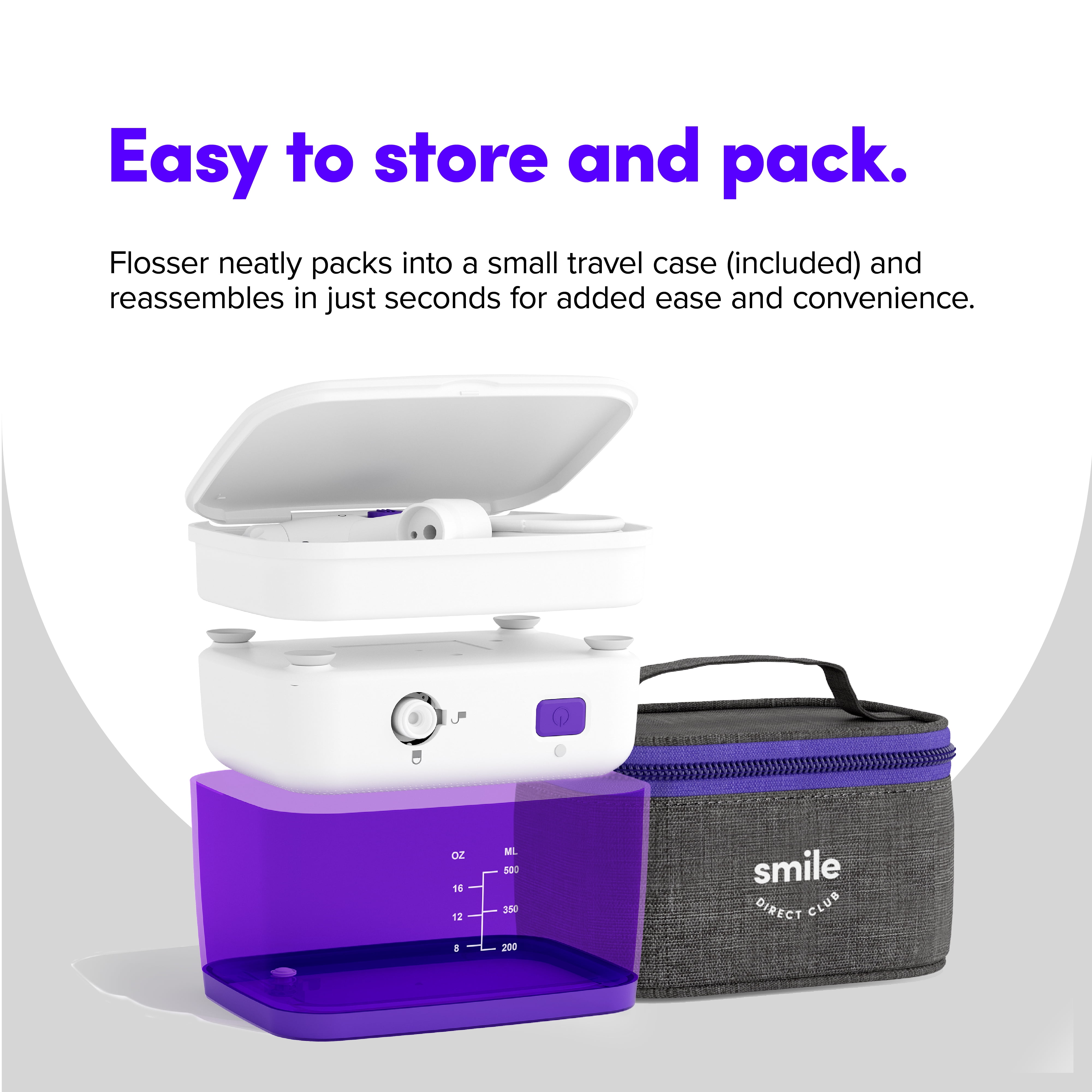 SmileDirectClub Space Saver Countertop Water Flosser - Large Capacity Water Reservoir, 120 Seconds of Flossing Time, Cordless, Rechargeable, Oral Irri : SmileDirectClub Space Saver Countertop Water Flosser