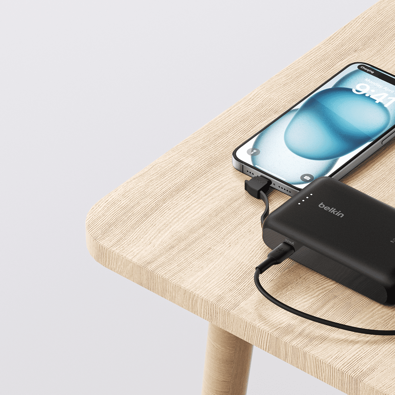 Chargeur portable Belkin BoostCharge, batterie externe avec câble intégré de 5,7 cm/2,2 po de 10 000 mAh PD 20 W - Chargement rapide USB-C Power Delivery, Noir Batterie portative Belkin BoostCharge 10K avec câble intégré, noir