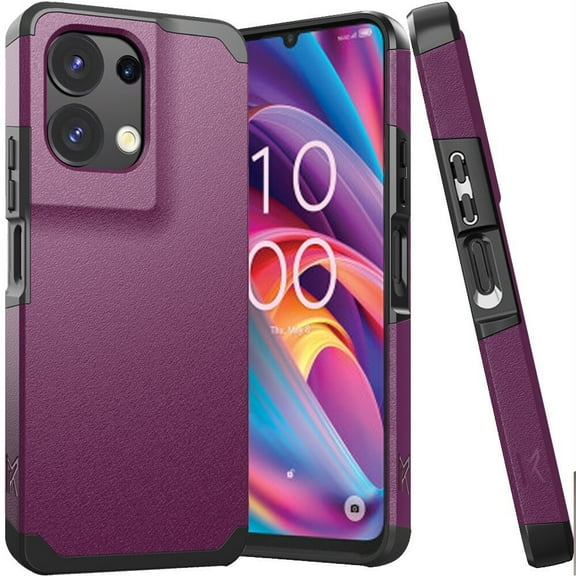 For TCL K33 5G T513V Shockproof Hybrid Cell Phone Cover Case   Tempered Glass - MK Purple