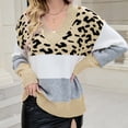 thumbnail image 2 of Gibobby Sueter para mujer invierno casual Suéter de punto de leopardo de manga larga con cuello en V Colorblock para mujer(Amarillo,CH), 2 of 3