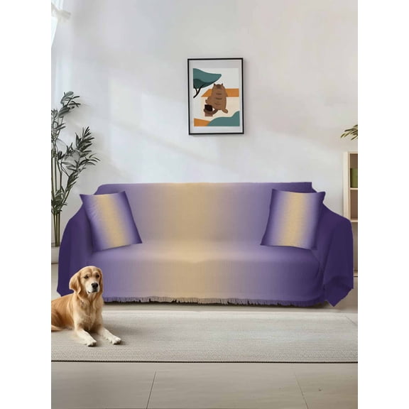 Purple Ombre Couch Cover for 2 Cushion Sofa, Modern Yellow Gradient Farmhouse Art Washable Loveseat Sofa Covers Slipcover for Sectional Sofas L-Shaped, Couch Throw Cover 71"x118"