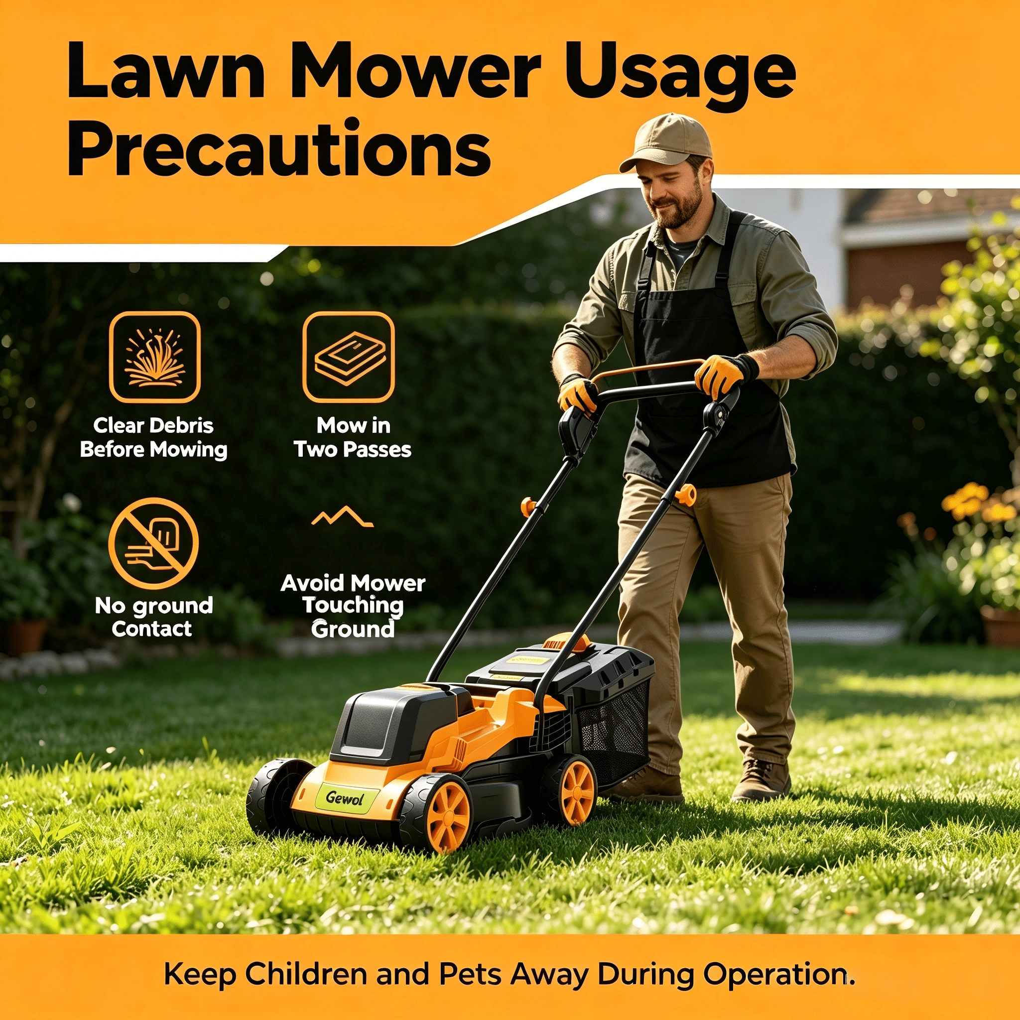 Gewol 20V 13" Cordless Lawn Mower, Push Mower 5-Position Height Adjustment Ultralight with 2×4.0Ah Batteries & Fast Charger