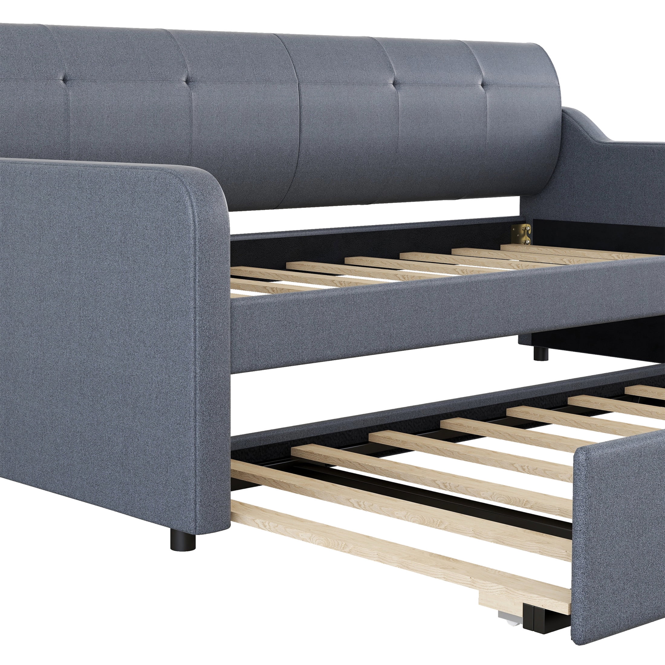 Noble House Winden Twin Linen Upholstered Daybed with Adjustable Pull-Out Trundle and USB Charging Port, Gray