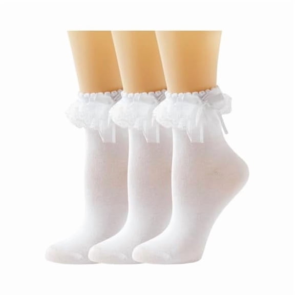 Eryueer Lace Ruffle Frilly Ankle Socks for Women - Cute Kawaii Lolita Socks with Bow