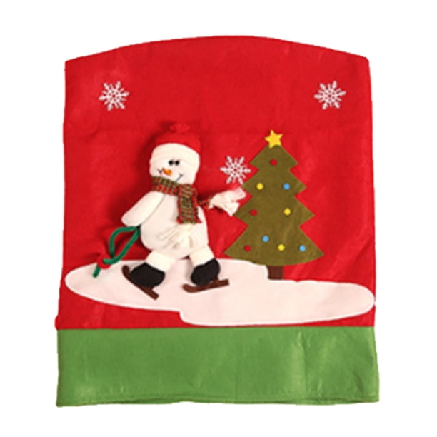 Cubierta de silla de árbol de Navidad para esquiar, suministros de arreglo de protección de muebles, funda de recuerdo de fiesta de Papá Noel Kits de decoración para fiestas Muñeco de nieve Bewildely HA069384-02