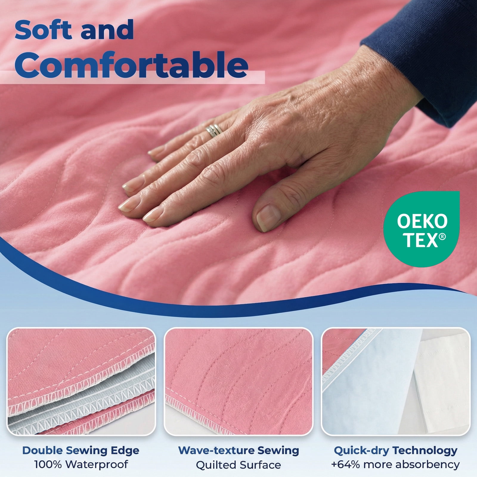 4pack 36” x 36” Extra Heavy Absorbency Washable Underpads, Waterproof Quick Drying Nursing Pads Incontinence Bed Pads, Reusable Washable Pee Pads for Dogs, Diaper Changing & Adults(Pink)