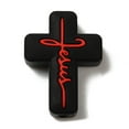 thumbnail image 1 of 30pc Silicone Beads Cross with Word Jesus Black 30x22x8mm Hole: 2.5mm, 1 of 2