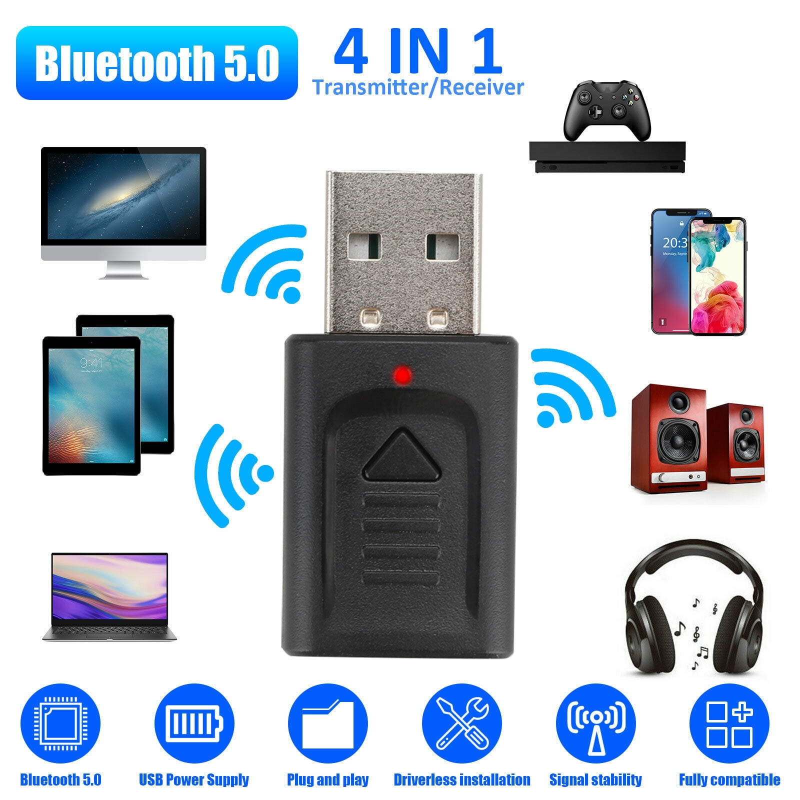 1*Wireless Bluetooth Dongle USB Car Adapter Reciever For PC iPod PDA Computer 