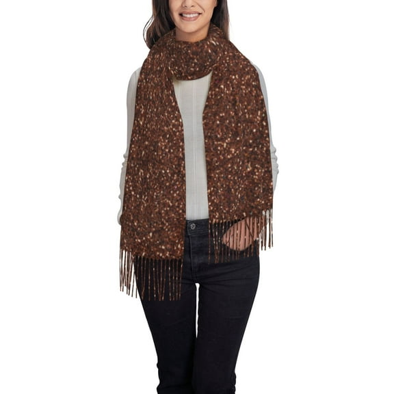 Honeii Dark Brown Glitter Print Scarf Oversized Scarf Tassel Fall Winter Thick Scarf Warm Shawl Women,Women's Scarves & Wraps