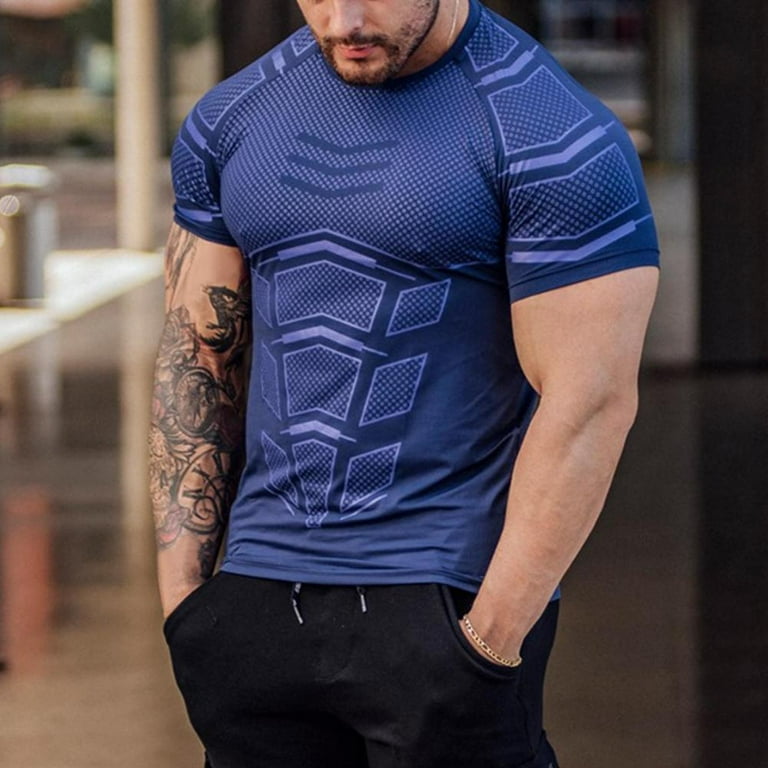 2PC Mens T Shirt Dress Men Printed Casual Muscle Round Neck Tank Top Body Shaper Slimming T Shirt Base Layer Sports Shapewear