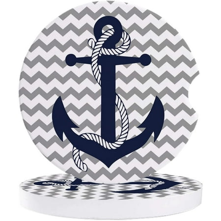 

FMSHPON Nautical Themed Dark Blue Anchor Rope Twine Set of 6 Car Coaster for Drinks Absorbent Ceramic Stone Coasters Cup Mat with Cork Base for Home Kitchen Room Coffee Table Bar Decor