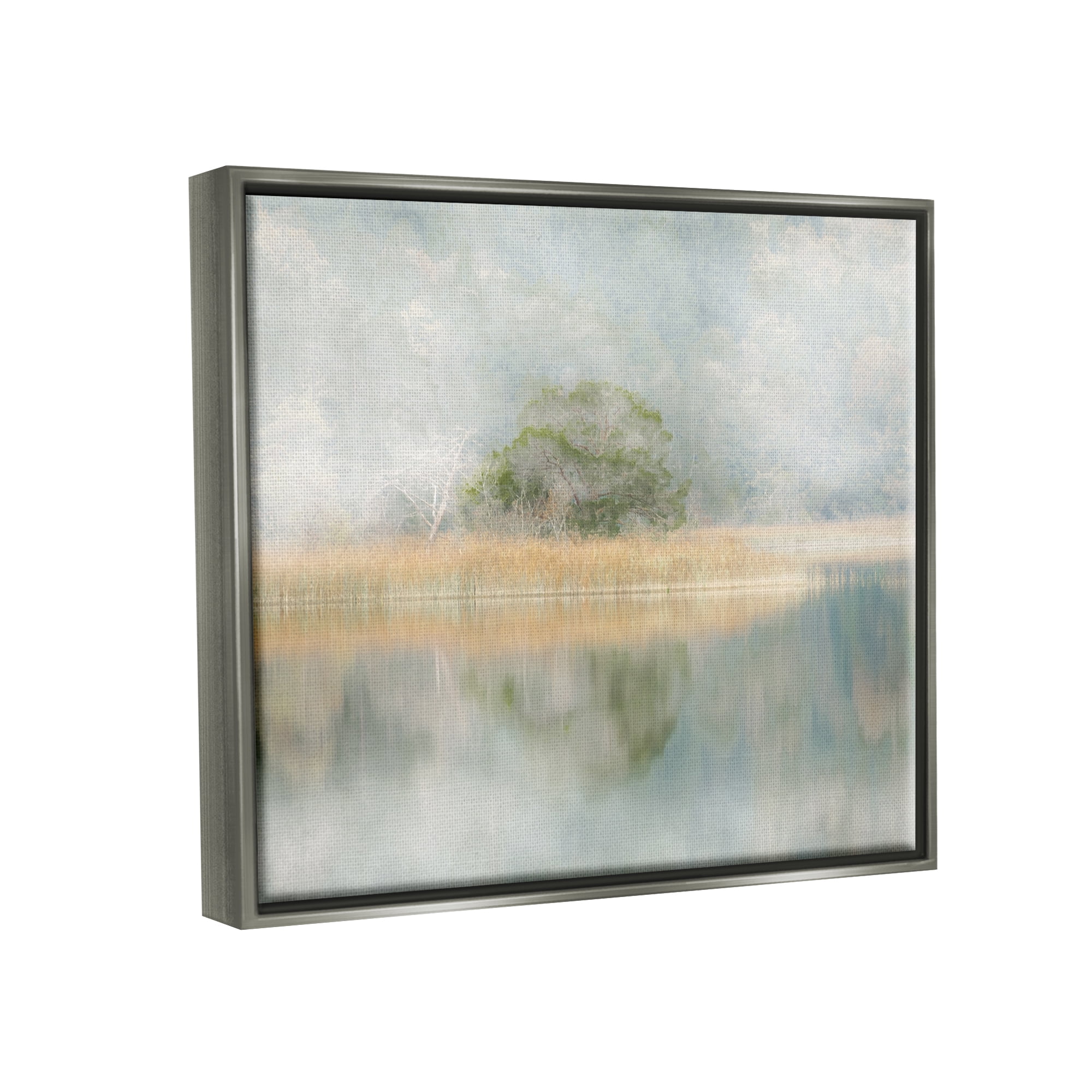 Stupell Industries Abstract Misty Lake Abstract Painting Gray Floater Framed Canvas Art Print Wall Art, 21 x 17