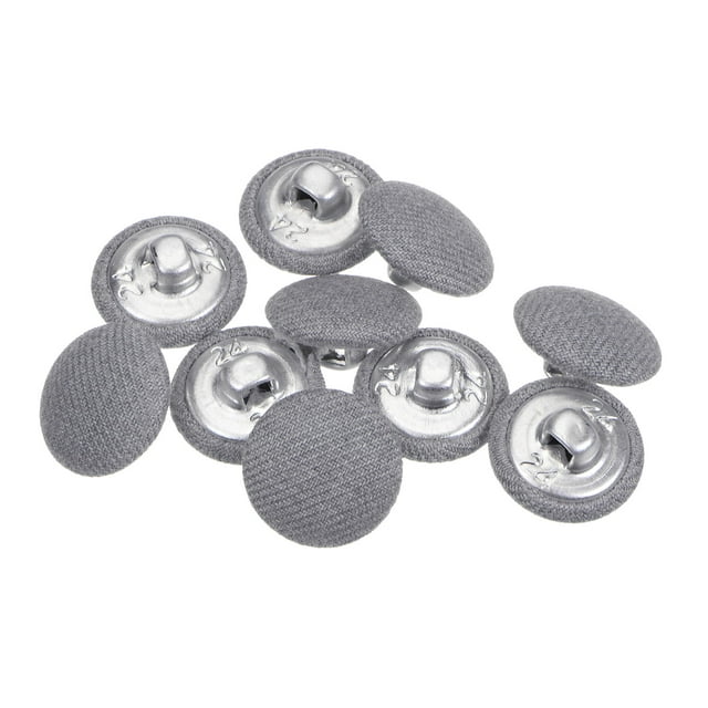 10uds 24L Tela Cubierto Botón 15mm Redondo Metal Vástago Costura Botones para Trajes Vestidos Blusas, Gris